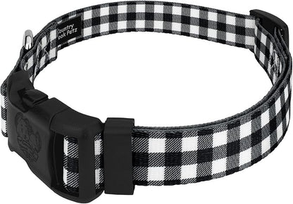 Country Brook Petz - Deluxe Black & White Buffalo Plaid Dog Collar - Made in The U.S.A. - Plaid and Argyle Collection Featuring Charming Designs (1 Inch, Extra Large)