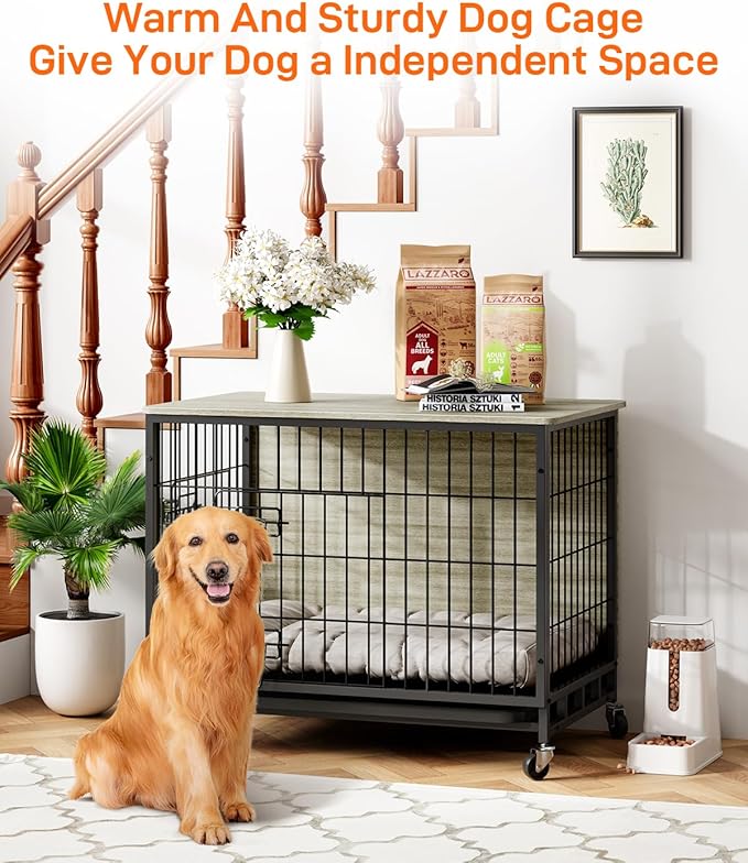 2024 New Dog Crate Furniture, Compact 27.2" Small Dog Dual-Entry Kennel Meets Elegant End Table, Effortless Maintenance, Chew-Resistant, Easy Mobility for Cozy Spaces, Rustic Gray