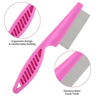 Pet Hair Comb Tear Stain Removal,2 Pack Multifunctional Pets Grooming Comb Kit 2 in 1 Dog Combs Stainless Grooming Massage Dual-Sided Comb for Knots Crust Floating Hair Tangle Fleas(Pink)