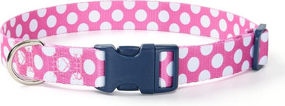 Mile High Life Dog Collar | Cute Puppy Collars | Lightweight Girl Dog Collar | Soft Boy Dog Collars | w Geometric Plaid Wave Line Pattern (White Dots, Large)