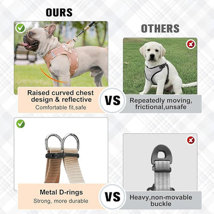 BEAUTYZOO Dog Harness and Leash Set for Small Medium Dogs,No Pull Step-in Harness for Puppy S M Sized Dogs and Cats,Air Mesh Adjustable Breathable Soft No Chock Escape Proof Vest Harnesses,Beige XL