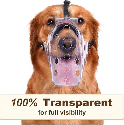 Mayerzon Dog Muzzle, Basket Muzzle for Large Medium Small Dogs, Humane Cage Mouth Guard to Prevent Biting Chewing Eating, Breathable Muzzle for Grooming Training Walking Vet Visits (M, Clear)