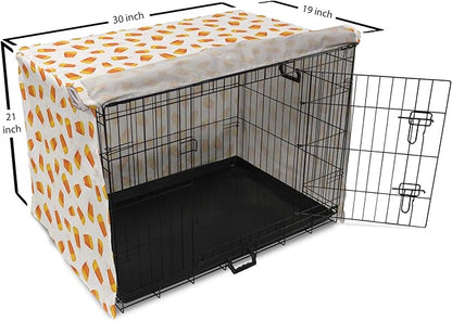 Lunarable Candy Corn Dog Crate Cover, Continuing Halloween Themed Dessert on a Plain Background, Easy to Use Pet Kennel Cover for Cats & Medium Dogs, 30 Inch, Orange Earth Yellow