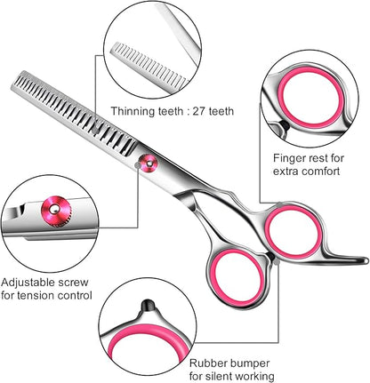 Dog Grooming scissors Kit,Includes Curved Thinning straight scissors and Comb, Dog Grooming Shears with Safety Round Tips,pet Grooming kit for Small Dogs&Puppies