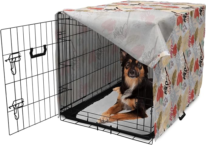 Lunarable Berries Dog Crate Cover, Random Doodle Art of Paintbrush Strokes Colorful Woodland Items Scribbles, Easy to Use Pet Kennel Cover for Medium Large Dogs, 36 Inch, Beige Multicolor