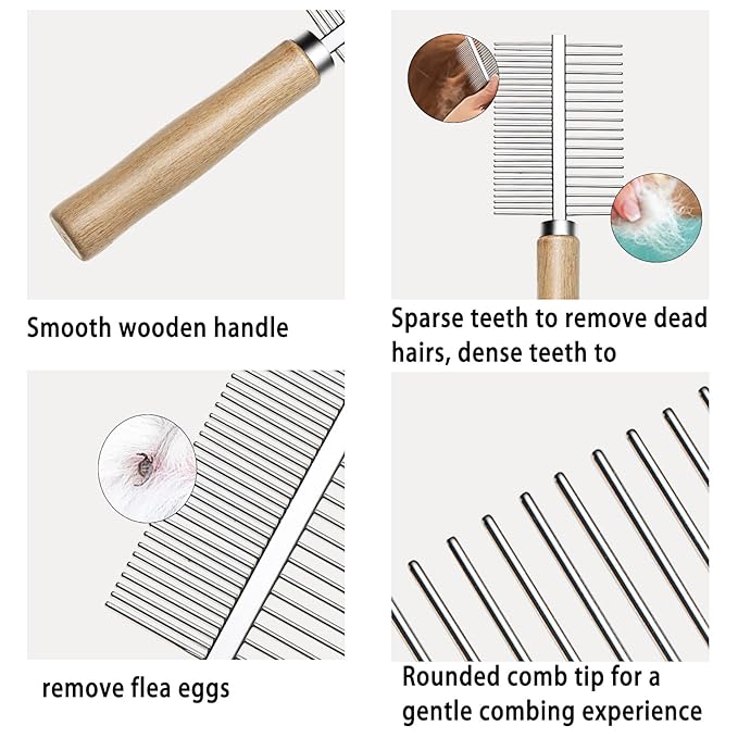 Undercoat Rake for Dogs, 3 Pack Pet Grooming Brush Set Long Tooth Rake Brush & Double-Sided Teech Comb & Stainless Steel Shedding Comb, Long Haired Pet Grooming Tool Set for Horse Large Dog Cat