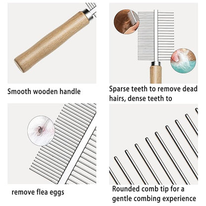 Undercoat Rake for Dogs, 3 Pack Pet Grooming Brush Set Long Tooth Rake Brush & Double-Sided Teech Comb & Stainless Steel Shedding Comb, Long Haired Pet Grooming Tool Set for Horse Large Dog Cat