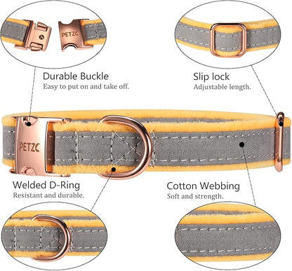 Dog Collar,Metal Buckle Pet Collar Suede Dog Collar Soft&Comfy Adjustable Pet Gift Collars with Bow for Small Medium Large Dogs (Medium, Gray&Yellow)