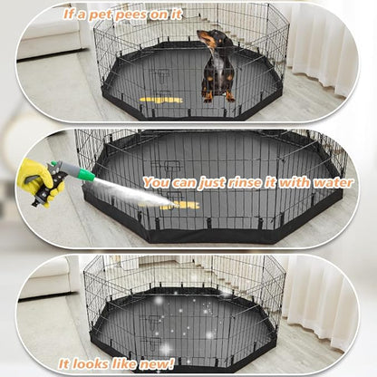 PJYuCien Dog Playpen Bottom Pad + Top Cover,Fits 24 Inch 8 Panels Regular Octagon Metal Exercise Pet Pen,Black (Note:Playpen Not Included !!!)