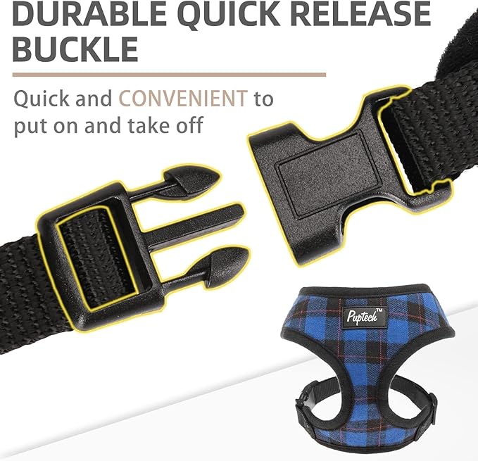 PUPTECK Soft Mesh Dog Harness and Leash Set Pet Puppy Cat Comfort Padded Vest No Pull Harnesses, Navy Blue, M
