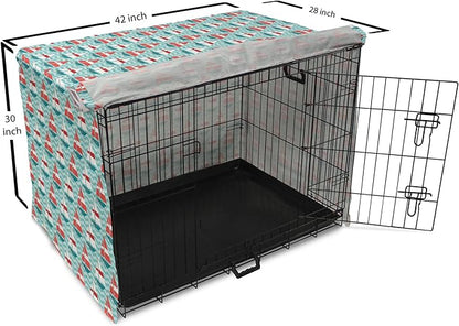 Lunarable Sail Boat Dog Crate Cover, Chevron Zigzag Lines Wavy Ocean Ships Abstract Geometric Summer Season, Easy to Use Pet Kennel Cover for Medium Large Dogs, 42 Inch, Teal Dark Coral White