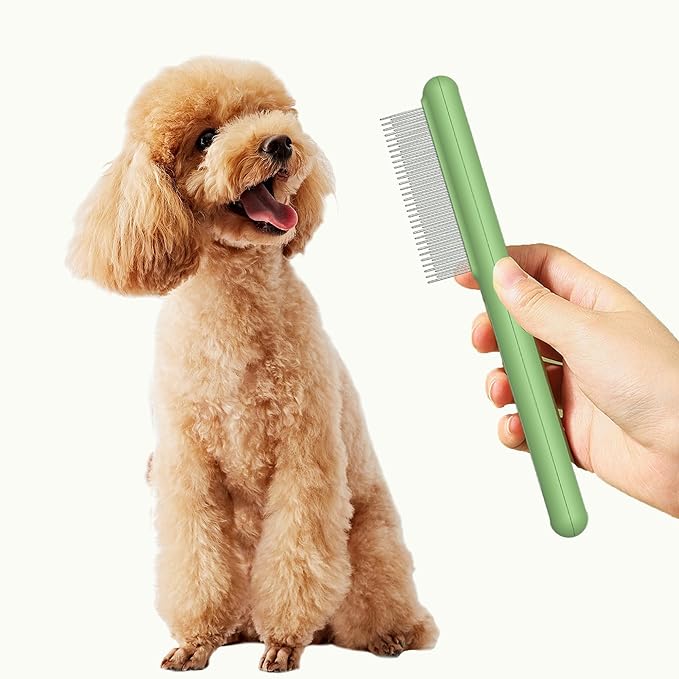 Small Dog Grooming Brush,Puppy Hair Brush for Shedding Tangles Pet Hair Removal Comb Stainless Steel Teeth Flea Comb - Perfect for Shih Tzus,Yorkies,Maltipoos,Maltese,Small Breeds (Long & short teeth)