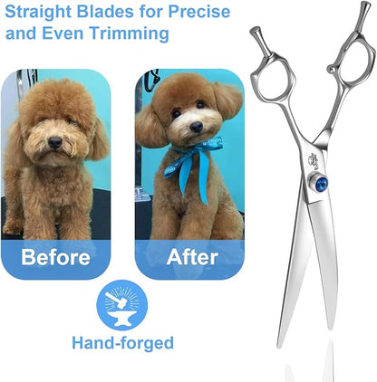 7" Curved Dog Grooming Scissors，25 Degree of Curved Blade,Premium Pet Grooming Shears for Trimming Face and Paws