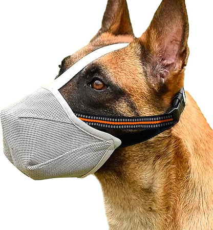 Dog Muzzle - Soft Mesh Muzzle for Small Medium Large Dogs Labrador German Shepherd - Adjustable Puppy Muzzles for Scavenging Biting Licking and Chewing - Allows Panting and Drinking (GreyM)