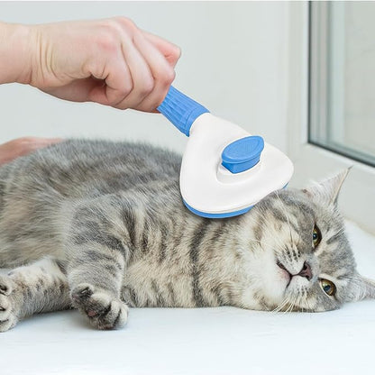 Self-Cleaning Slicker Brush,Pet Brush, Pet Massage Tool for Dogs Cats Rabbits Pet Grooming Shedding Brush Hair Care, Gentle on Skin (Blue)