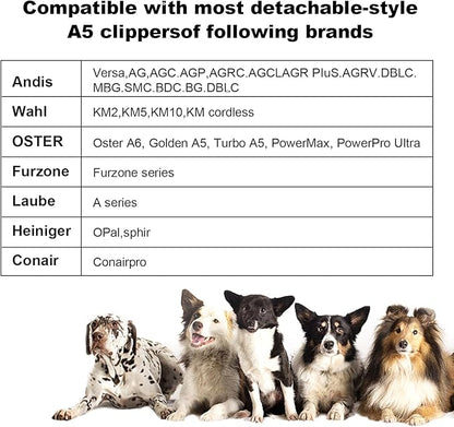 Detachable Pet Dog Clipper Blades, Compatible with Size-4FC (9.5mm), Most Oster A5, KM Series Clippers,Made of Ceramic Blade & Stainless Steel Blade 2Pack