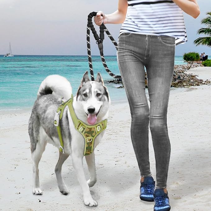 BARKBAY No Pull Dog Harness Large Reflective Dog Harness with Front Clip and Easy Control Handle for Walking Training Running with ID tag Pocket(Camo,XL)