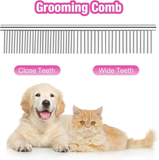 Pink Dog Grooming Scissors with Safety Tip, 3 in 1 Dog Grooming Scissors Kit, Professional Stainless Steel Pet Grooming Shears for Dog, Cat