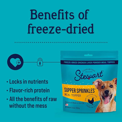 Stewart Chicken Liver Supper Sprinkles, Dog Food Toppers, Chicken Liver, 2.5 oz. Resealable Bag, Made in USA, Products for Dogs