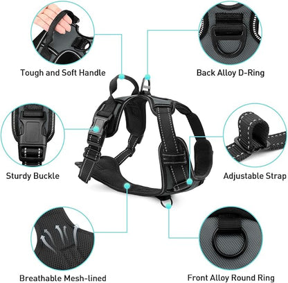 Joytale No Pull Dog Harness for Extra Large Dogs, Reflective Pet Vest with Front Clip, Adjustable Soft Padded Harnesses with Easy Control Handle for Training and Walking, Gray, XL