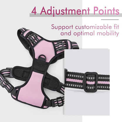 rabbitgoo Dog Harness,No-Pull Pet Harness with 2 Leash Clips, Adjustable Soft Padded Dog Vest, Reflective No-Choke Pet Oxford Vest with Easy Control Handle for Large Dogs, Pink, XL