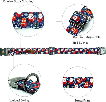 Lionheart glory Christmas Dog Collar Santa Print Collars Soft Durable Adjustable Dog Collars for Medium Dogs Pet Gift Female or Male Dog Collar Fall Holiday Collar Dog