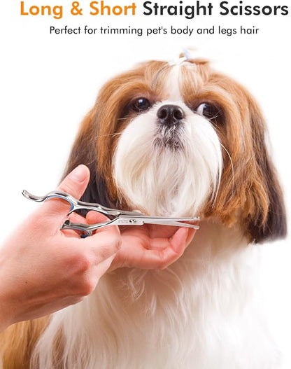 6-in-1 Dog Grooming Scissors - Professional Stainless Steel Hair Cutting Kit with Safety Rounded Tips, Ergonomic Soft-Grip Handles for Small & Large Dogs, Cats
