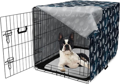 Ambesonne Sun and Moon Dog Crate Cover, Heavenly Bodies in Starry Night Sky Graphic Theme, Easy to Use Pet Kennel Cover for Small Dogs Puppies Kittens, 22 Inch, Blue Grey