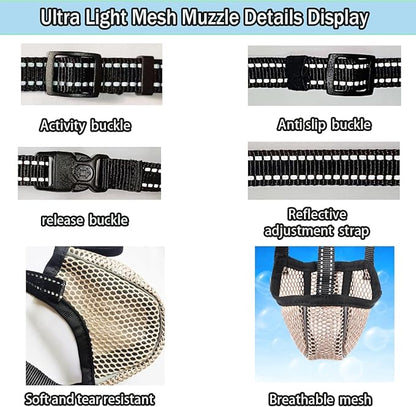 Large Dog Muzzle, Muzzle for Large Dogs to Prevent Eating/Chewing/Biting, Breathable Reflective Adjustable Medium Dog Accessories Dog Muzzle (Yellow, S)