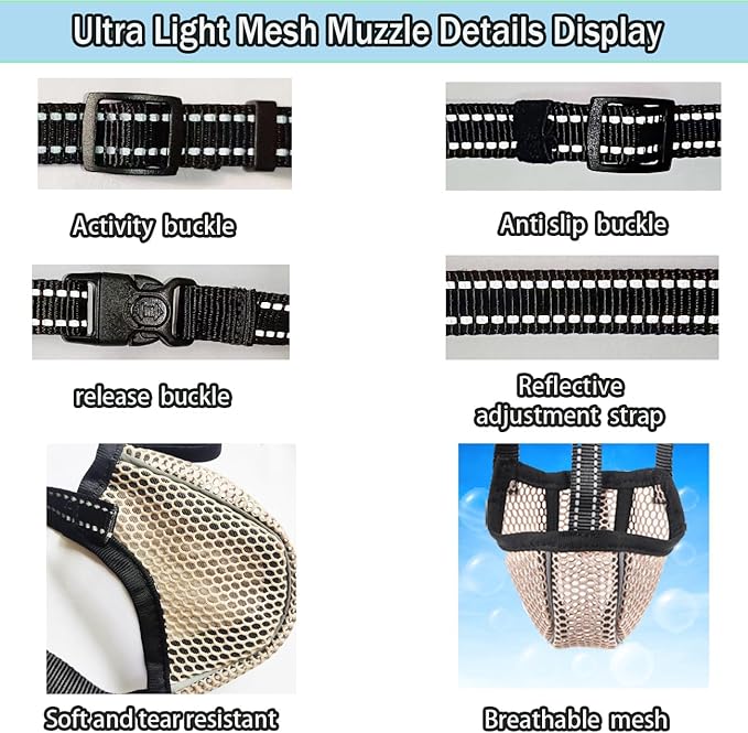 Large Dog Muzzle, Muzzle for Large Dogs to Prevent Eating/Chewing/Biting, Breathable Reflective Adjustable Medium Dog Accessories Dog Muzzle (Yellow, M)