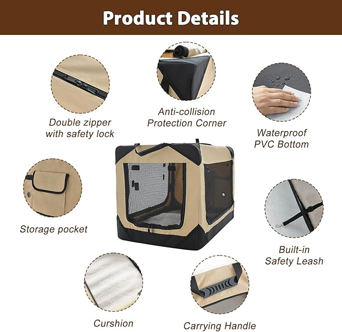 Soft Dog Crate for Medium Dogs, 4-Door Foldable Collapsible Dog Crate with Soft Sides, Indoor & Outdoor Travel Dog Kennel
