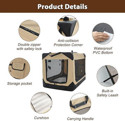 Soft Dog Crate for Medium Dogs, 4-Door Foldable Collapsible Dog Crate with Soft Sides, Indoor & Outdoor Travel Dog Kennel
