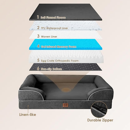 EHEYCIGA Orthopedic XL Dog Beds, Waterproof Memory Foam Dog Bed for Extra Large Dogs, Non-Slip Bottom and Egg-Crate Foam Big Dog Couch Bed with Washable Removable Cover, Dark Grey
