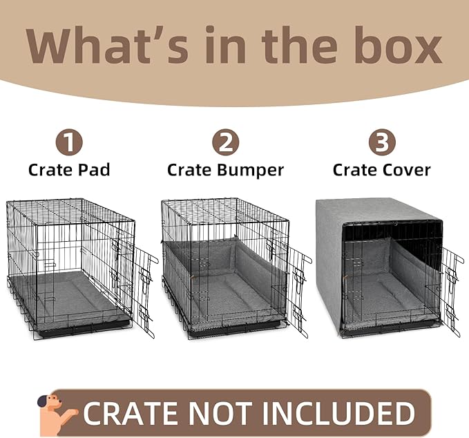 3-Piece Waterproof Dog Crate Cover Set with Kennel Cover, Bed Mat & Bumper Pad - Washable Pet Crate Accessories Fit for 24 Inch Dog Cages (24", Gray)