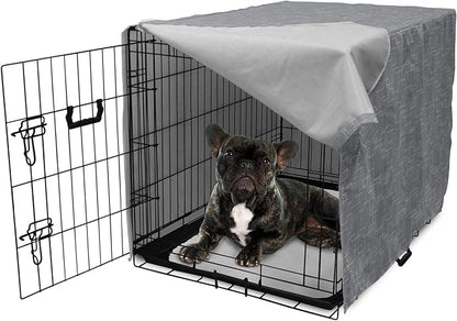 Ambesonne Geometric Dog Crate Cover, Interlinking Round Edged Squares Forming Tileable Pattern, Easy to Use Pet Kennel Cover for Cats & Medium Dogs, 30 Inch, Pearl Grey
