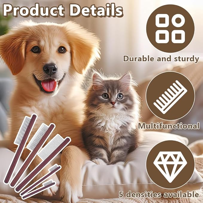 OLYCRAFT 5Pcs 5 Styles Wood Pet Combs Stainless Steel Pet Combs with Wood Handle Grooming Tool for Pets Macrame Fringe Combs Pet Grooming Supplies for Pet DIY Macrame Removing Tangles and Knots