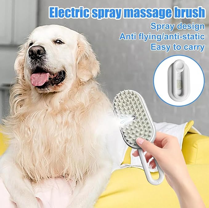 Pet Grooming Brush for Dogs, Soft Silicone Bristles, Ergonomic Handle, White and Orange