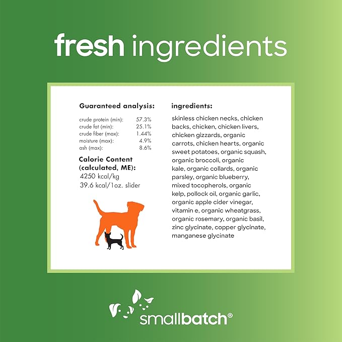 smallbatch Pets Freeze-Dried Premium Raw Food Diet for Dogs, 25oz, Chicken Recipe, Bulk Bag, Made in The USA, Organic Produce, Humanely Raised Meat, Hydrate and Serve Patties, Wholesome & Healthy