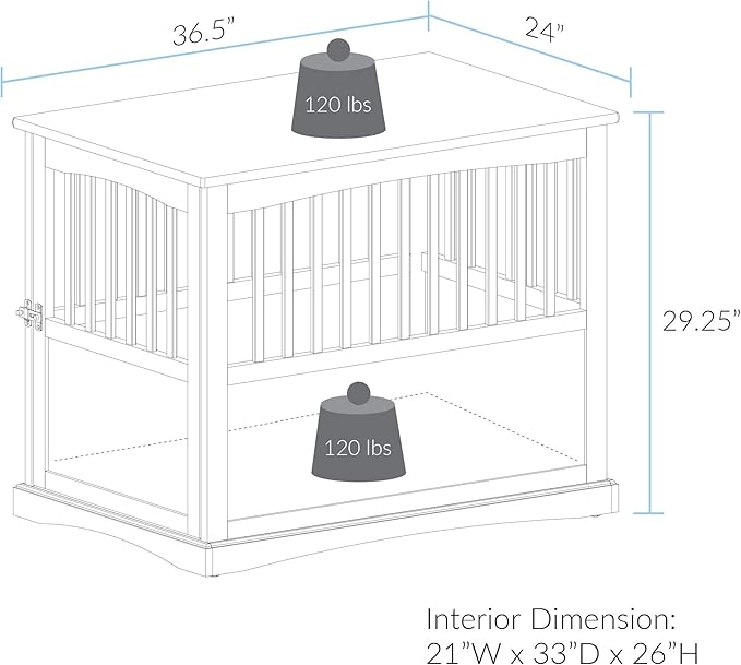 Casual Home Wooden Large Pet Crate, End Table, White 36.50" x 24.00" x 29.25"