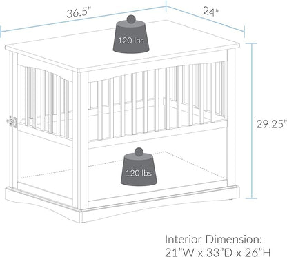 Casual Home Wooden Large Pet Crate, End Table, White 36.50" x 24.00" x 29.25"