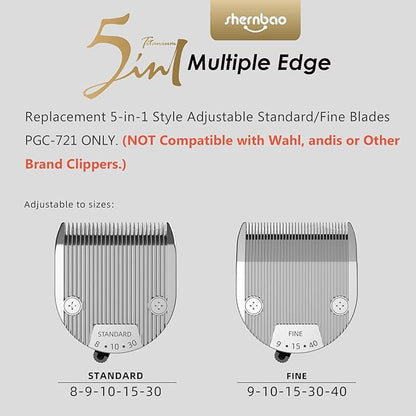 shernbao 5-in-1 Adjustable Pet Clipper Blades PGC-721 Clippers ONLY. (NOT Compatible with Wahl, andis or Other Brand Clippers)(Standard)