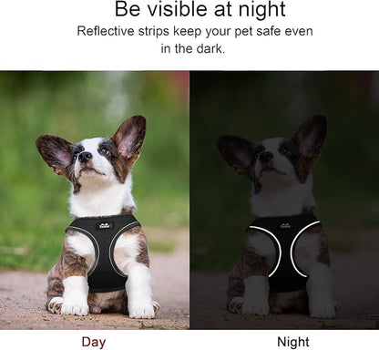 TwoEar Dog Vest Harness Reflective, No-Pull Pet Harness Easy Control with Breathable Mesh, Soft Puppy Step-in Harness No-Choke for Outdoor Walking, Training for Medium Dogs(M, Black)