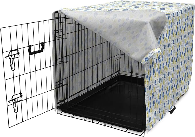 Lunarable Yellow and Blue Dog Crate Cover, Random Doodle Circles Abstract Floral Pattern, Easy to Use Pet Kennel Cover for Small Dogs Puppies Kittens, 22 Inch, Pale Yellow Pale Blue