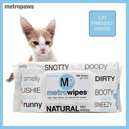 MetroPaws Unscented Dog Wipes, 100 Extra Large & Thick Cleaning Wipes Ideal for Cats and Dogs, for Paws, Butt, Ears and Eyes