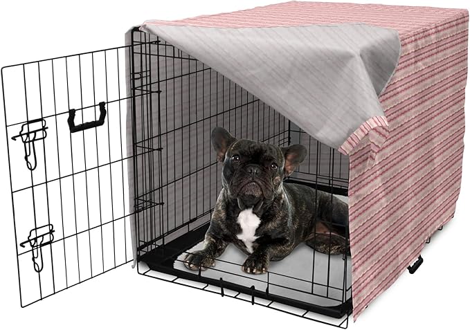 Lunarable Dusty Rose Dog Crate Cover, Doodle Style Waves Horizontal Stripes Simplistic Cheerful, Easy to Use Pet Kennel Cover for Cats & Medium Dogs, 24 Inch, Dried Rose Pale Pink