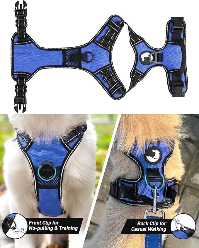 Joytale No Pull Dog Harness Medium Sized Dog, Reflective Pet Vest with Front Clip, Adjustable Soft Padded Harnesses with Easy Control Handle for Training and Walking, Navy Blue, M