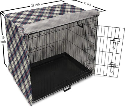 Lunarable Plaid Dog Crate Cover, Celtic Fashion Diagonal Retro Style Classical Irish Culture Inspiration, Easy to Use Pet Kennel Cover for Small Dogs Puppies Kittens, 22 Inch, Night Blue Red Beige