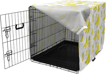 Lunarable Yellow Pineapple Dog Crate Cover, Continuous Ananas and Banana Tropical Fruits Print, Easy to Use Pet Kennel Cover for Small Dogs Puppies Kittens, 18 Inch, Yellow Green Yellow