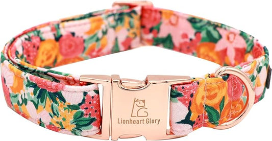 Lionheart glory Premium Floral Dog Collars Spring Dog Collar, Adjustable Heavy Duty Girl Dog Collar for Small Dogs