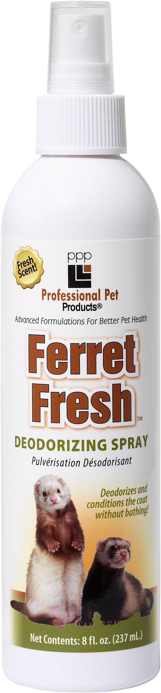 PPP Ferret Fresh Deodorizing Spray for Ferrets - Removes Foul Odors and Rejuvenates Fur & Coat - Piña Colada Scent - 8 fl oz